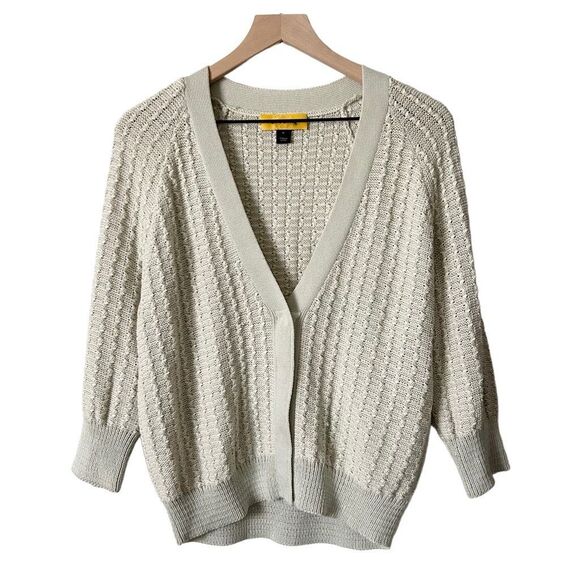 St. John Sweaters - St. John Textured 3/4 Sleeve Snap Button Wool Blend Cardigan Sage Green Size M